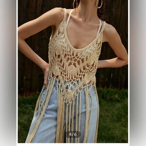 NWT BOUTIQUE Fringe Hem Crochet Cover Up Top